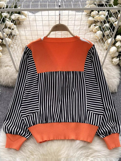 Dam V-neck Blus Oregelbundet Mönster Stretch Acetat-4