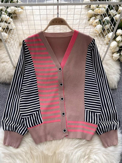 Dam V-neck Blus Oregelbundet Mönster Stretch Acetat-5