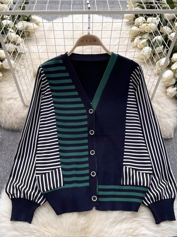 Dam V-neck Blus Oregelbundet Mönster Stretch Acetat-6