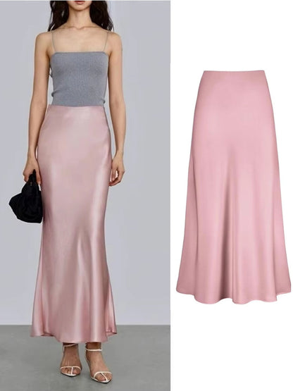 Dam Kjol A-linjeformad Wrap-design Satinacetat-5