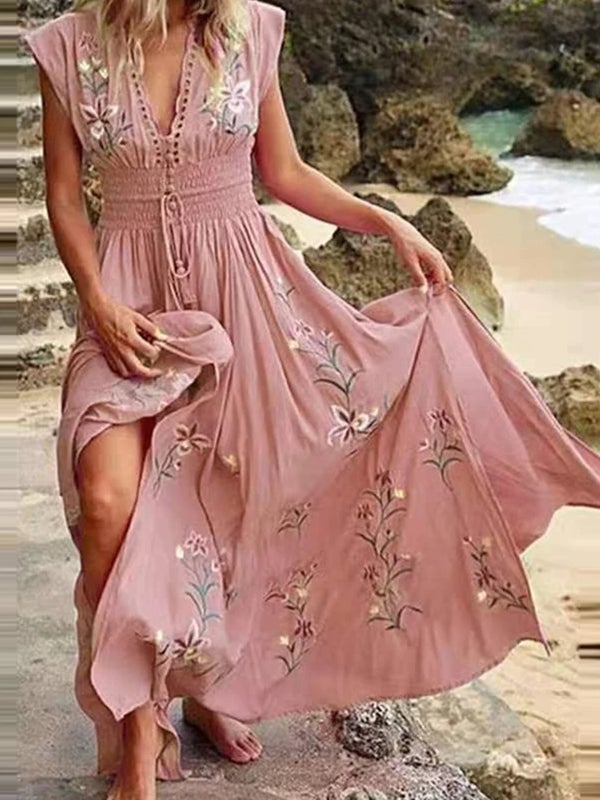 Dam Maxiklänning Blommig Stretchig Polyester Golvlängd-3