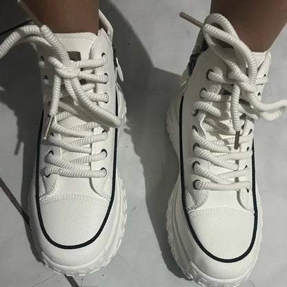 Kvinnors Hög Top Sneakers PU Plattformsula-3