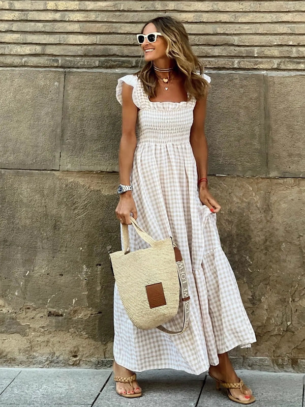 Dam Långklänning Bohemisk Rynkad Polyester Öppen Rygg 6