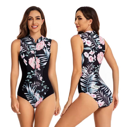 Variant image for Baddräkt Dam Långärmad Retro Blommotiv Nylon Spandex-69