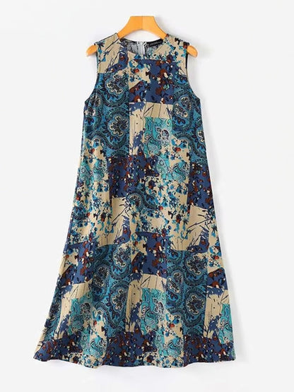 Kvinna Midi Klänning Vintage Stil 100% Bomull-4