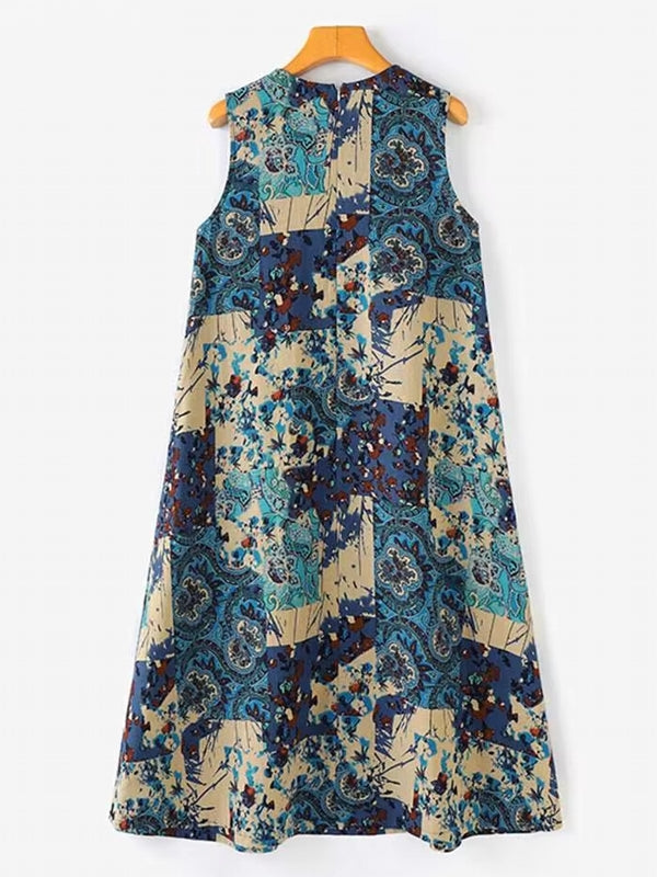 Kvinna Midi Klänning Vintage Stil 100% Bomull-3