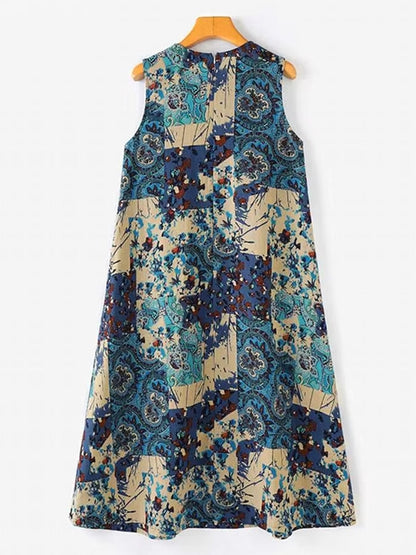 Kvinna Midi Klänning Vintage Stil 100% Bomull-3