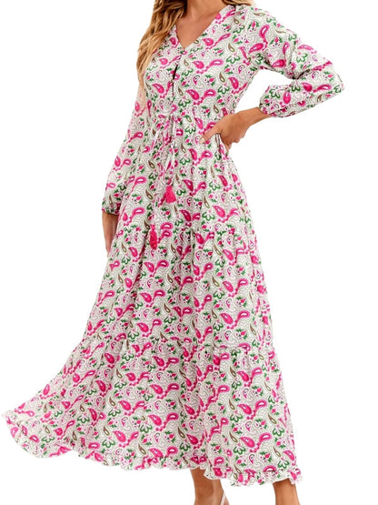 Dam Maxiklänning Långärmad V-ringning Polyester Elegant 5