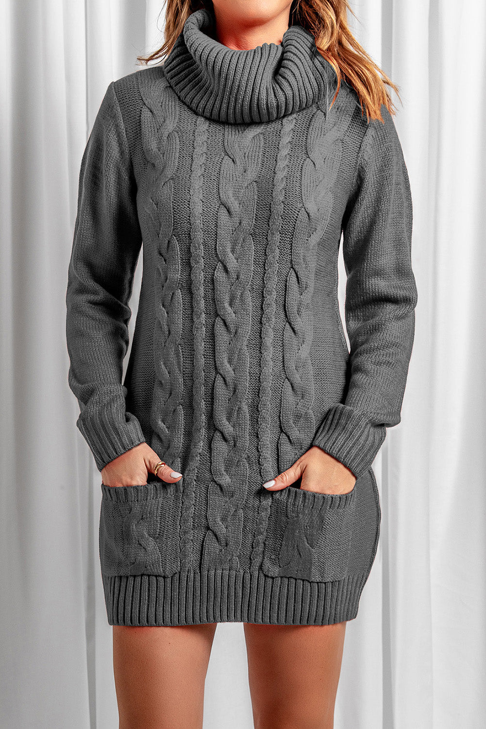 Kvinna Stickad Klänning Vattenfall Halsringning Akryl Mönster-5