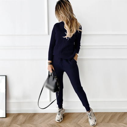 Dam Loungewear Set Randig Turtleneck och Elastiska Byxor Mjuk Blandning 4