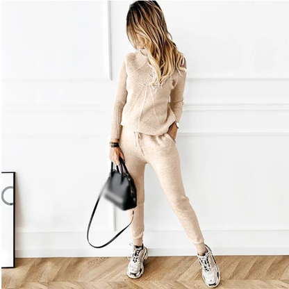 Dam Loungewear Set Randig Turtleneck och Elastiska Byxor Mjuk Blandning 5