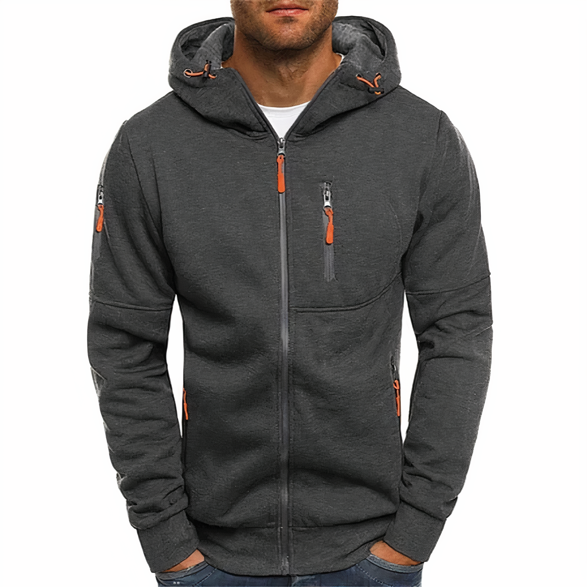 Herrar Zip Hoodie Mjuk Bomullsmix med Dragkedja 3