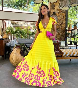 Dam Klänning Med V-Ringning Öppen Rygg Lätt Material Fina Damklänningar-1