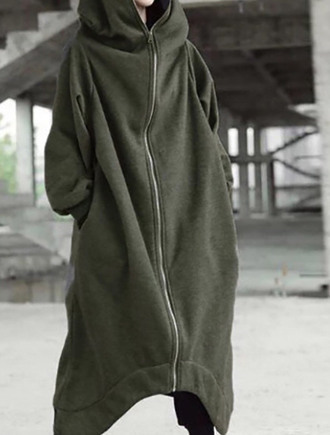 Dam Kappa Lång Fleece med Huva Elegant Design-6