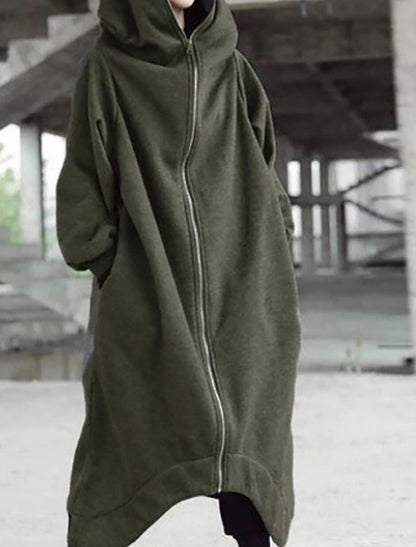 Dam Kappa Lång Fleece med Huva Elegant Design-6