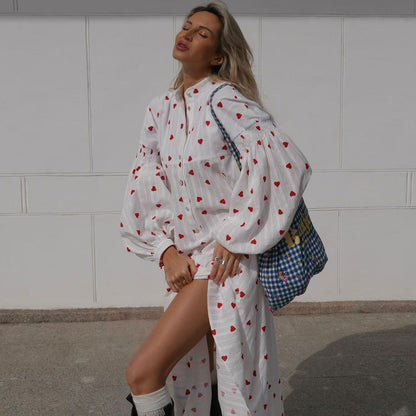 Variant image for Dam Maxi Klänning Hjärtmönster Hög Krage Polyester-1