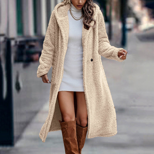 Damjacka Teddy Coat Mjuk Fleece med Huva för Kalla Dagar-1