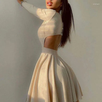 Kvinna Veckad Klänning Långa Ärmar Polyester-4