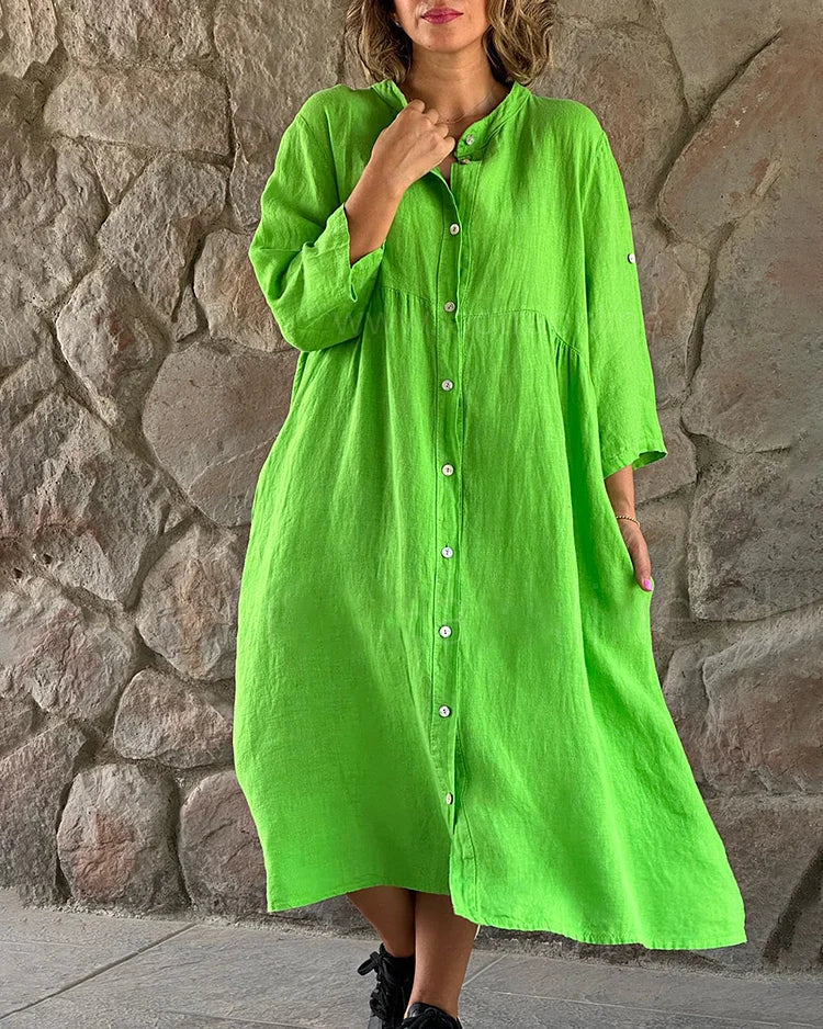 Variant image for Kvinna Klänning Lång Flödande Knappdesign Polyester-9