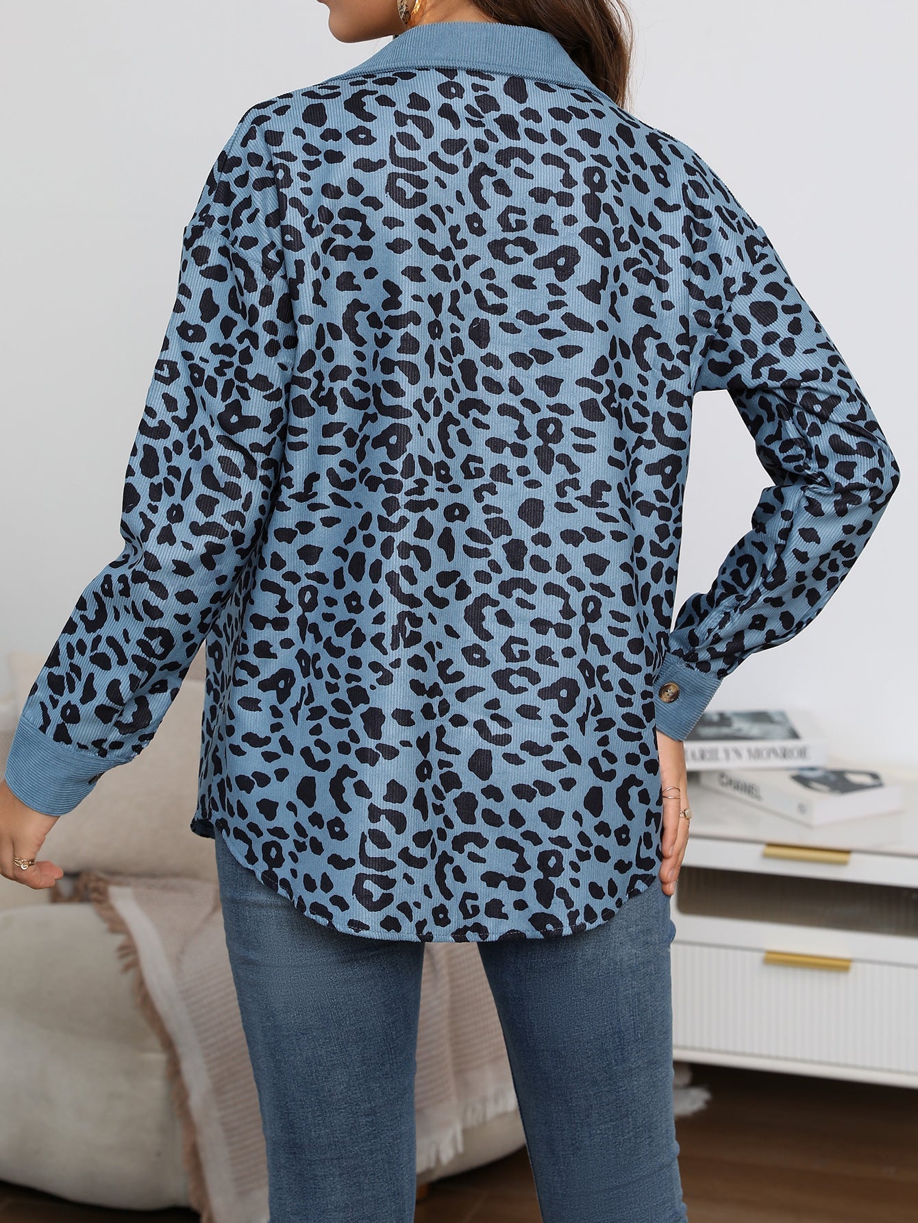 Damjacka Skjortastil Leopardmönstrad Polyester-4