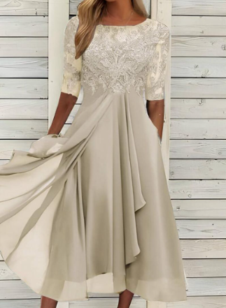 Fina Dam Klänningar Asymmetrisk Chiffon Toppklänning-4