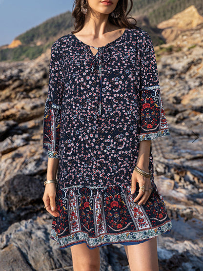 Variant image for Dam Mini Klänning Blommig O-hals 3/4 Ärmar Rayon-17