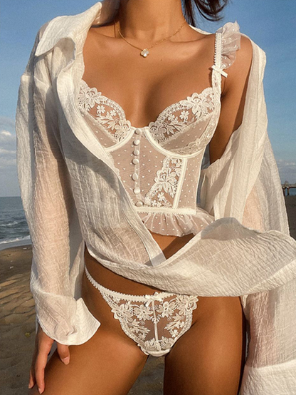 Sexiga Underkläder Damset i Spets med Push-up BH och Trosa Polyester Spandex-2