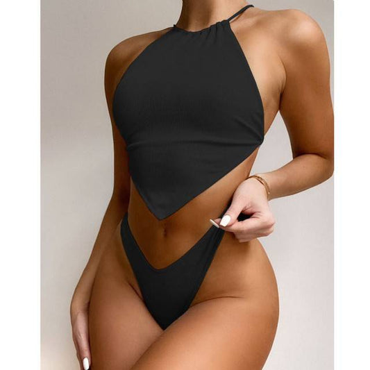 Dam Bikini Set Klassisk Nylon Medelhög Midja-1