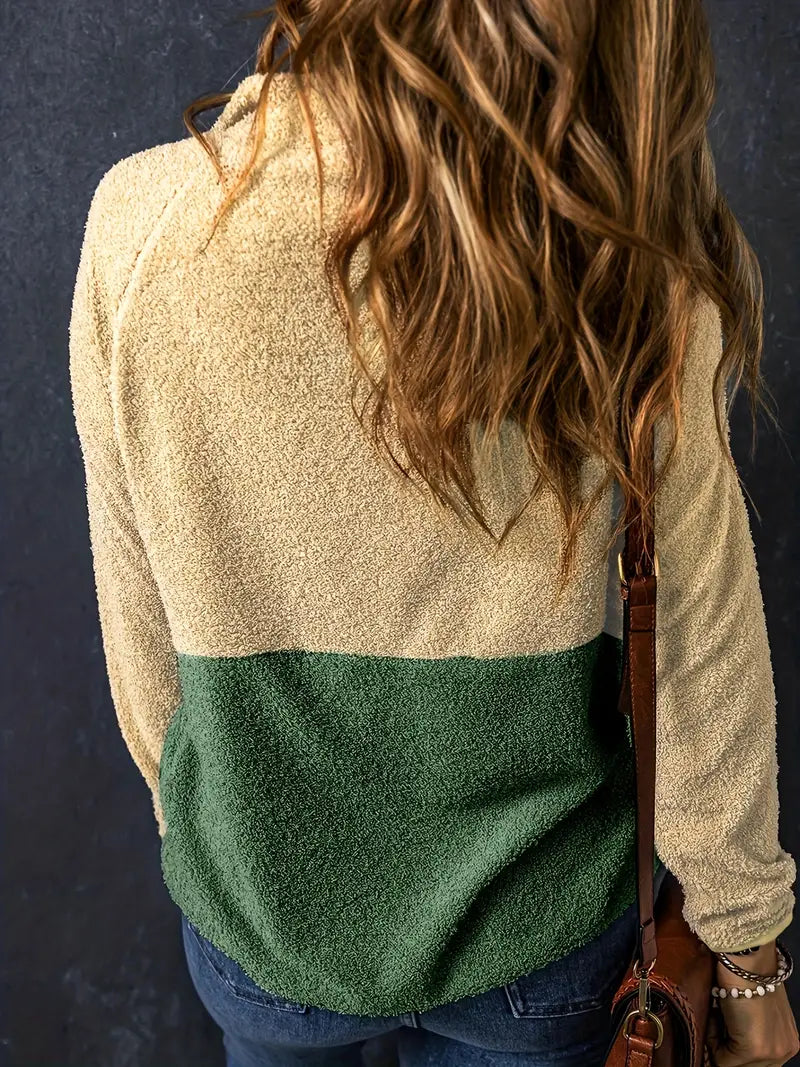 Damjacka Färgblock Design Mjuk Fleece med Långa Ärmar-2