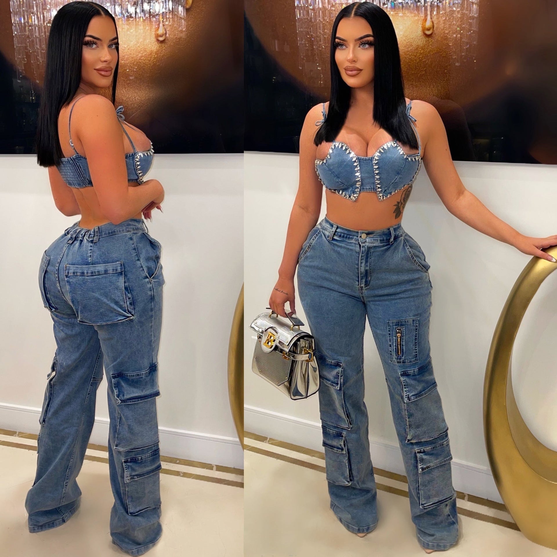 Dam Jeans Raka Snitt Bomull Komfortabel Passform-6