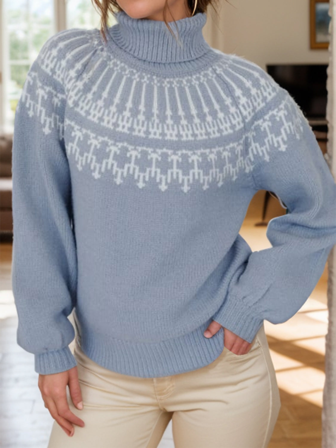 Variant image for Lång Hoodie Dam Turtleneck Mjuk Andningsbar Material-1