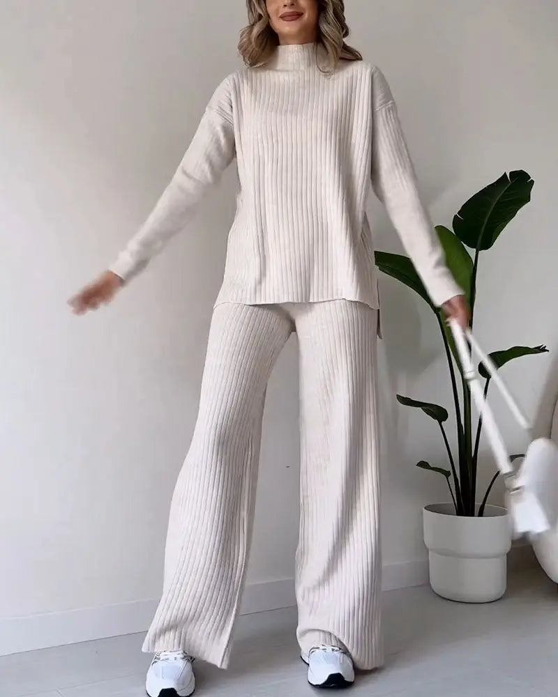 Dam Loungewear Set Mysig Rullkrage Topp och Byxor Mjuk Blandning 8