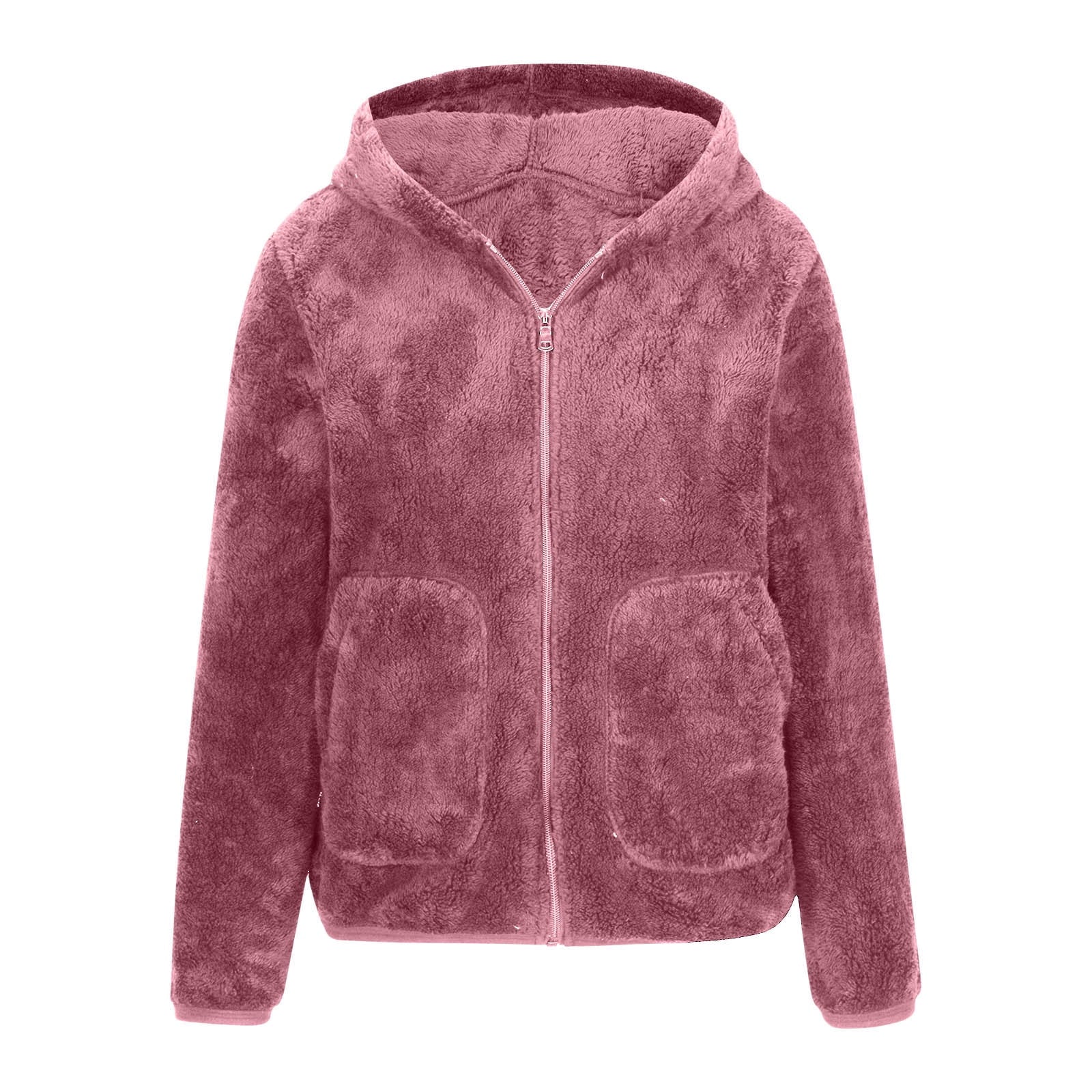 Dam Sweatshirt Av Korallfleece Med Stor Huva-2