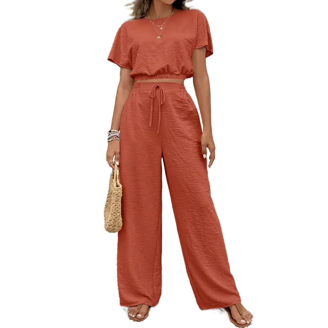 Dam Outfit Set Avslappnad Polyester Elastisk Midja-4