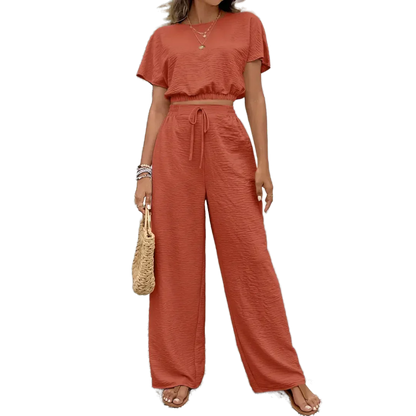 Dam Outfit Set Avslappnad Polyester Elastisk Midja-4