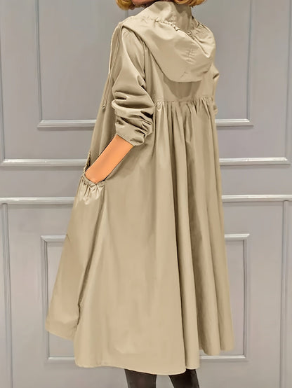 Dam Trenchcoat Lång Vintage Högkvalitativt Tyg-2