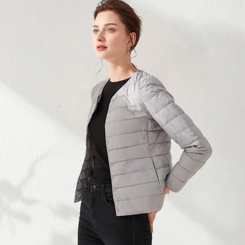 Damjacka Quiltad Kragefri Lätt Polyester för Dam-2