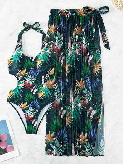 Rygglös Baddräkt Dam med Blommönster och Sarong – Smickrande Shaping Design i Polyester och Elastan 3