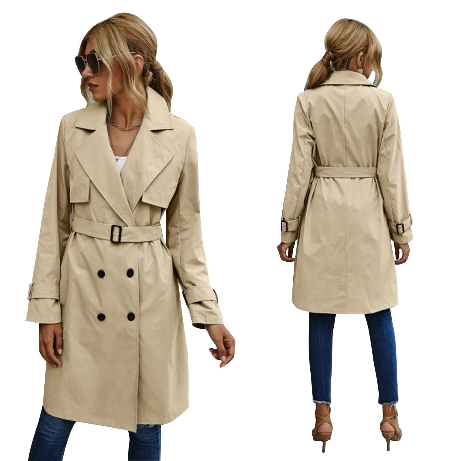 Kvinnors Trench Coat Jacka Klassisk Stil Polyester Bomull 4