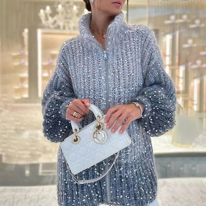 Variant image for Damer Avslappnad Stickad Kofta Blandat Tyg-2