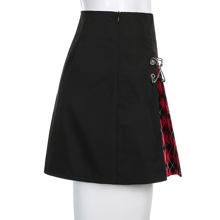 Svart Minikjol A-linje med Slits och Paljetter i Polyester – Elegant Mini Kjol för Kvinnor 3