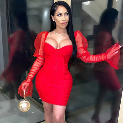 Kvinnors Bodycon Mini Klänning Puffade Ärmar Polyester-2