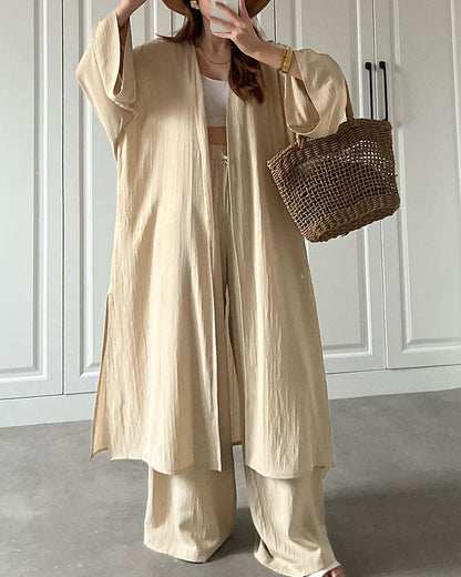 Damer Lång Kofta och Byxor Set i Bomull Polyester-5