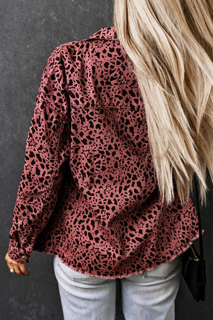 Variant image for Jeansjacka Dam Leopardmönster Avslappnad Bomull-2