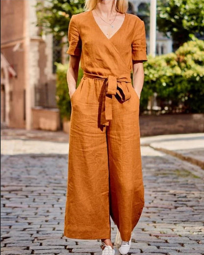 Dam Jumpsuit med Bälte och Korta Ärmar Polyester 6