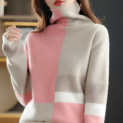 Variant image for Kvinnors Tröja Casual Stående Krage Mjuk Fiber Kontrastdesign-1