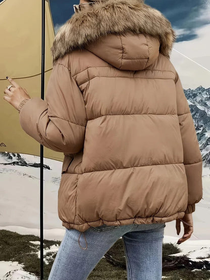 Kvinnors Lång Vinterjacka Med Syntetisk Päls Huva-4