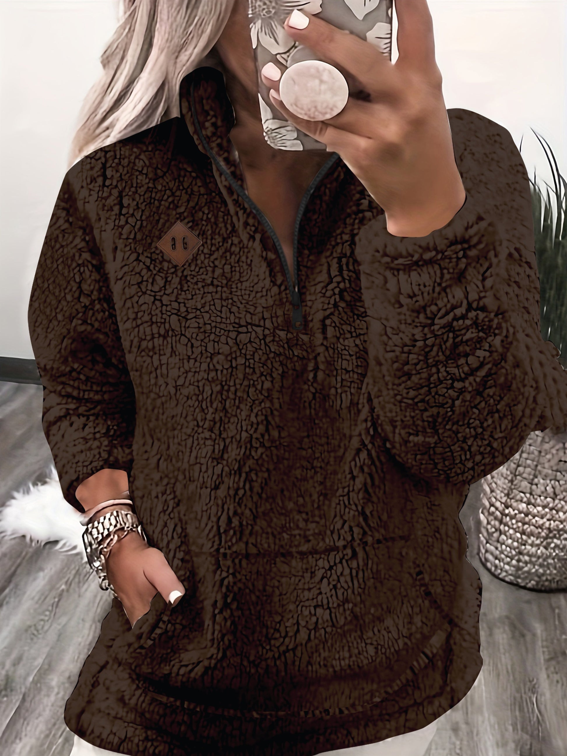 Variant image for Dam Tröja Quarter Zip Pullover Teddy Material Mjuk och Bekväm-16