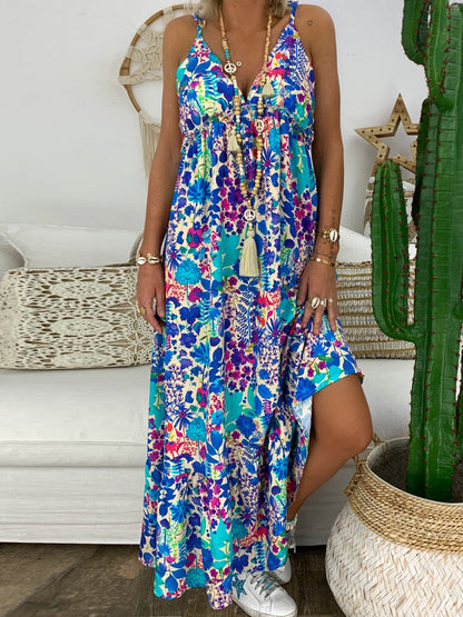 Dam Maxiklänning Blommönster Elastisk Polyester Lång Klänning För Sommar-5