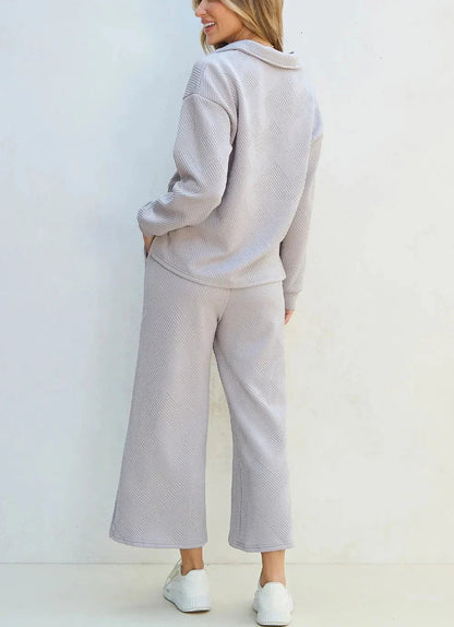 Dam Topp och Byxor Set Avslappnad Mjuk Blandningstyg-2